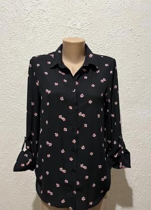 Черная рубашка в цветочный принт / женская рубашка черная в цветочек3 фото