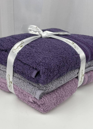 Набір махрових рушників для обличчя gulcan туреччина 6325 50х90 см 3 шт рожевий, фіолетовий