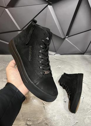 Зимние мужские ботинки baldinini black (мех) 40-426 фото