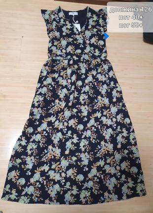 Сукня міді з квітковим принтом під пасок. р.142 фото