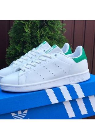 Мужские кроссовки, кеды adidas stan smith адидасист смит белые с зеленым весна/лето/осень демисезонные