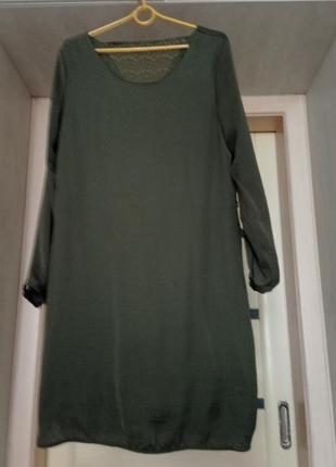 Платье туника однотонное оливковое1 фото