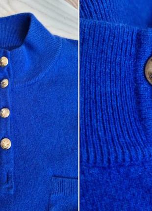 Шерстяное поло женский синий свитер поло из шерсти оверсайз поло оверсайз свитер с горловиной2 фото