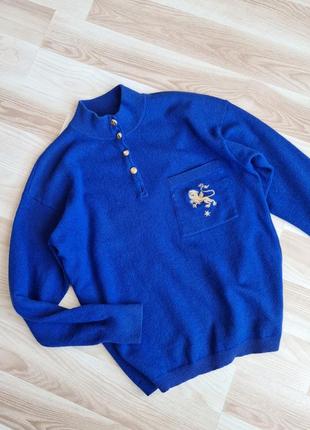 Шерстяное поло женский синий свитер поло из шерсти оверсайз поло оверсайз свитер с горловиной3 фото