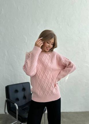 Вʼязаний пудровий светр з візерунком6 фото