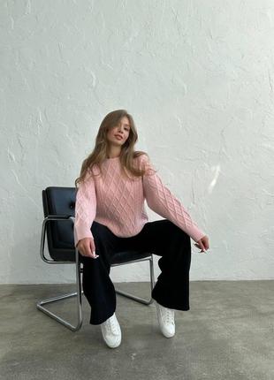 Вʼязаний пудровий светр з візерунком7 фото