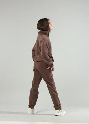 Теплый спортивный флисовый костюм для девочки подростка коричневый капучино детский подростковый флис полар6 фото