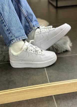 Кросівки з хутром найк nike air force 1 low white leather (хутро)