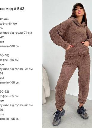 Женский теплый мягкий домашний пижамный костюм, мех тедди, брюки и кофта с капюшоном5 фото