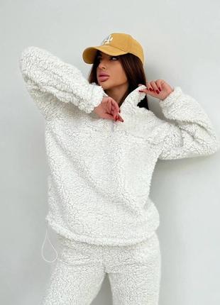 Женский теплый мягкий домашний пижамный костюм, мех тедди, брюки и кофта4 фото