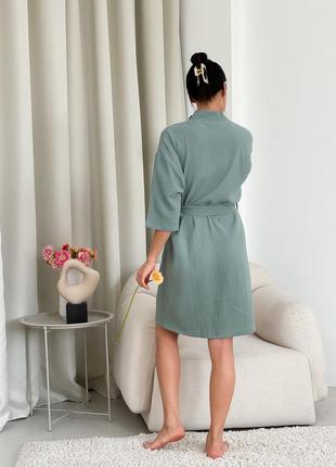 Женский халат из муслина, оливковый.3 фото