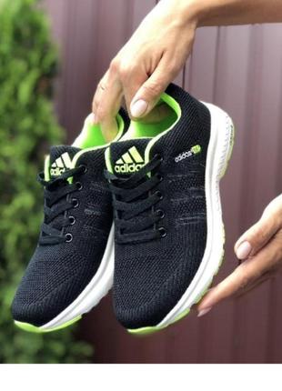 Кроссовки женские демисезонные adidas neo адедас нео черно-белые с салатовой сеткой весна/лето/осень