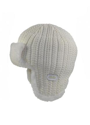 Детская двойная шапка пилот akaz молочного цвета шапка ушанка вязаная размер 10