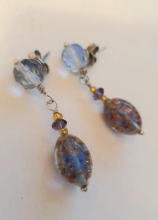 Дизайнерские серьги мурано и серебро.