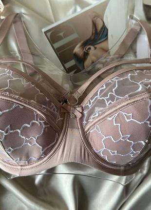 Пудровый бюстгальтер большого размера с портупеей, лифчик lanny mode на чашку е