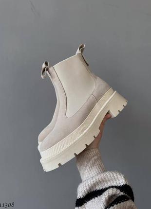 Замшевые женские ботинки, зимние сапоги, челси, натуральная замша, зима9 фото