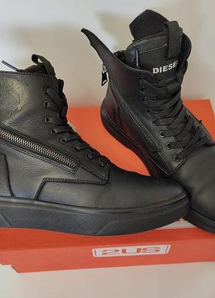 Мужские крутые зимние кожаные ботинки кроссовки diesel, р.40