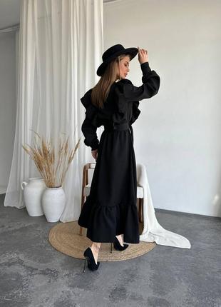 Женское вечернее длинное черное платье миди, черное длинное платье с воланами на выход7 фото