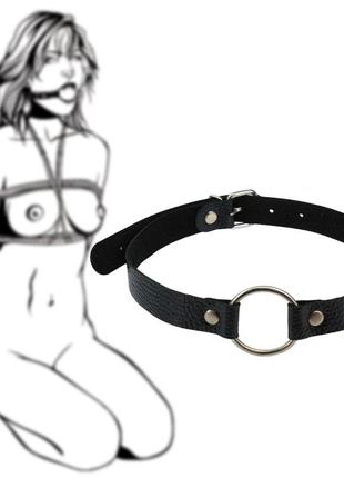 Кляп кожаный с металлическим кольцом leather o-ring gag в черном цвете бдсм bdsm секс
