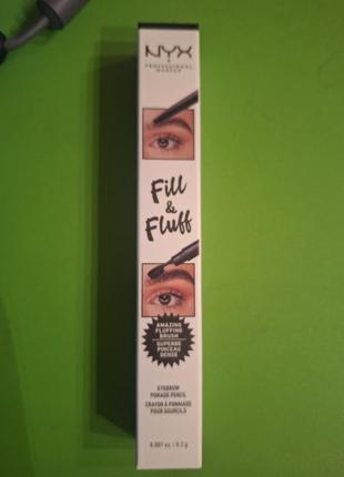 Карандаш-помада для бровей nyx professional makeup fill & fluff/ 08 - black