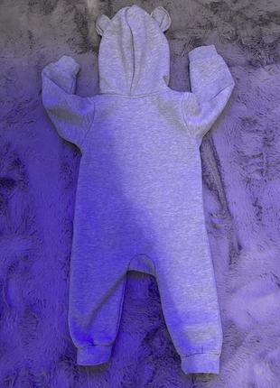 Комбинезон детский теплый на флисе ромпер зимний серый флисовый с ушками с капюшоном2 фото