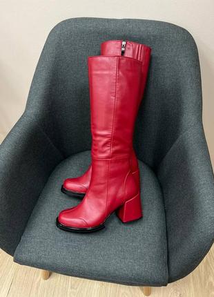 Красные кожаные сапоги на каблуке цвет на выбор2 фото