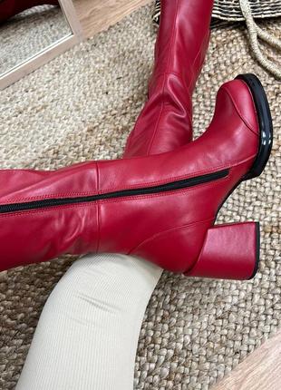 Красные кожаные сапоги на каблуке цвет на выбор9 фото