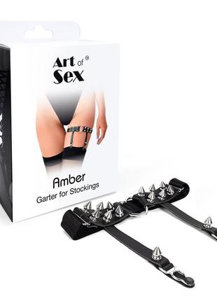 Гартер на ногу серце із шипами з натуральної шкіри art of sex amber (1 шт.)