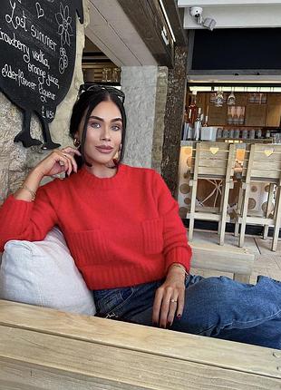Жіночий червоний м’який трикотажний укорочений светр зара zara 9598/189