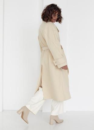 Женское двубортное пальто под пояс2 фото