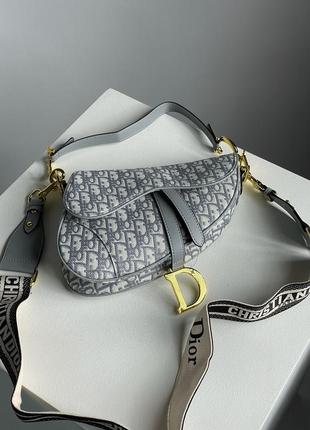 Жіноча сумка christian dior saddle bag gray oblique embroidery2 фото