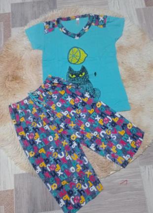 Женская пижама трикотажная футболка и бриджи2 фото