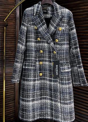 Твидовое двубортное пальто balmain6 фото