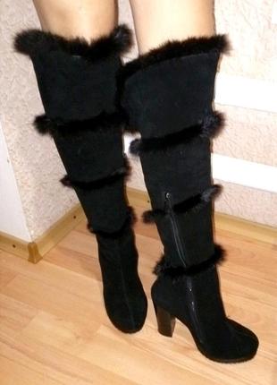 Женские сапоги из натуральной замши и меха 🖤2 фото