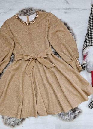 Люрексовое нарядное платье с цепочкой #750