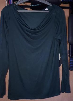 Фирменная трикотажная блуза, футболка длинный рукав, бутылочный цвет4 фото