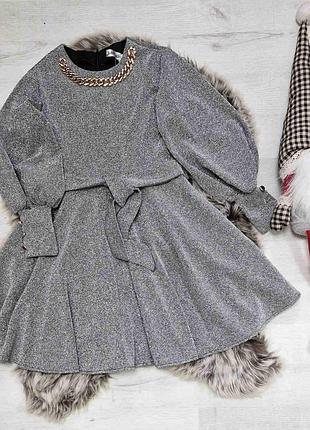 Люрексовое серебряное нарядное платье #750