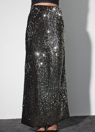 Длинная бархатная юбка с пайетками - черный цвет, m (есть размеры)