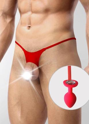 Мужские трусы xs-2xl с силиконовой анальной пробкой art of sex - joni plug panties size l red