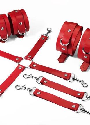 Набор для бдсм 3 в 1 feral feelings bdsm kit 3 red, red, наручники, поножи, крестовина