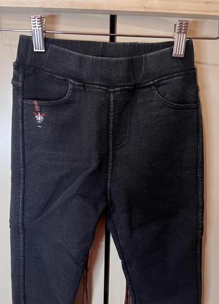 Джинсы черные джинс новые на резинке с утеплением плотная ткань высокая посадка девочка2 фото