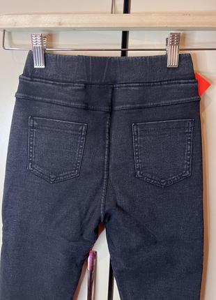 Джинсы черные джинс новые на резинке с утеплением плотная ткань высокая посадка девочка6 фото