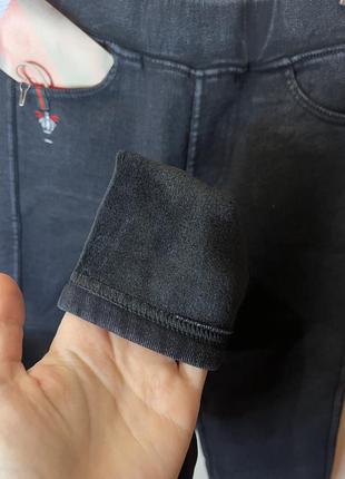 Джинсы черные джинс новые на резинке с утеплением плотная ткань высокая посадка девочка4 фото
