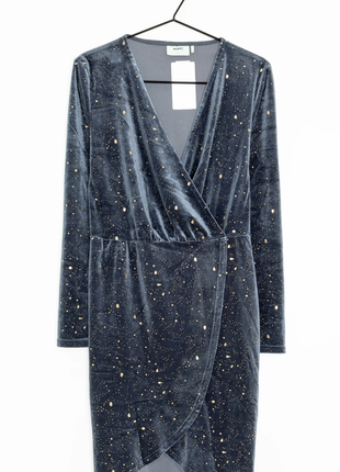 Вечернее мини платье на праздник moves by minimum размер s серо-голубого цвета с золотистыми капельками1 фото