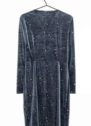 Вечернее мини платье на праздник moves by minimum размер s серо-голубого цвета с золотистыми капельками2 фото