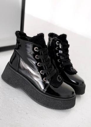 Ботинки из натуральной кожи женские черные зимние демисезонные