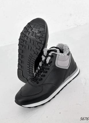 Кроссовки высокие мужские alesan черные + серый, экокожа, зима2 фото