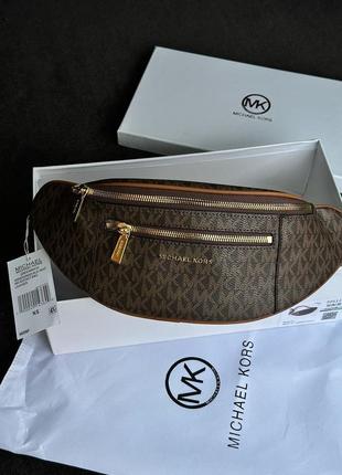 Бананка michael kors mott pebble bum bag brown