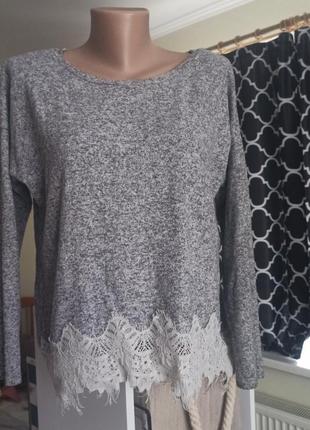 Кофта с кружевом трикотаж пуловер