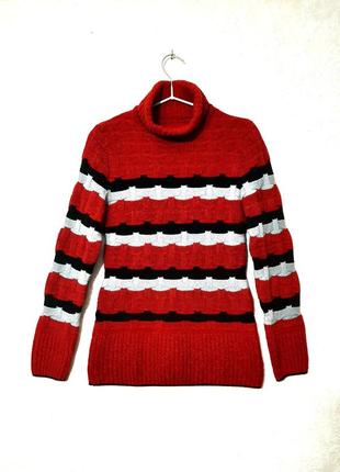 Красивый свитер в полоску красный чёрный серый деми/зима женский